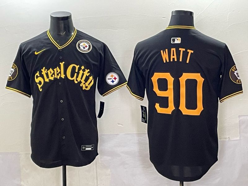 Men 2025 Nike Pittsburgh Steelers #90 Watt Black Limited NFL Jersey style 0069